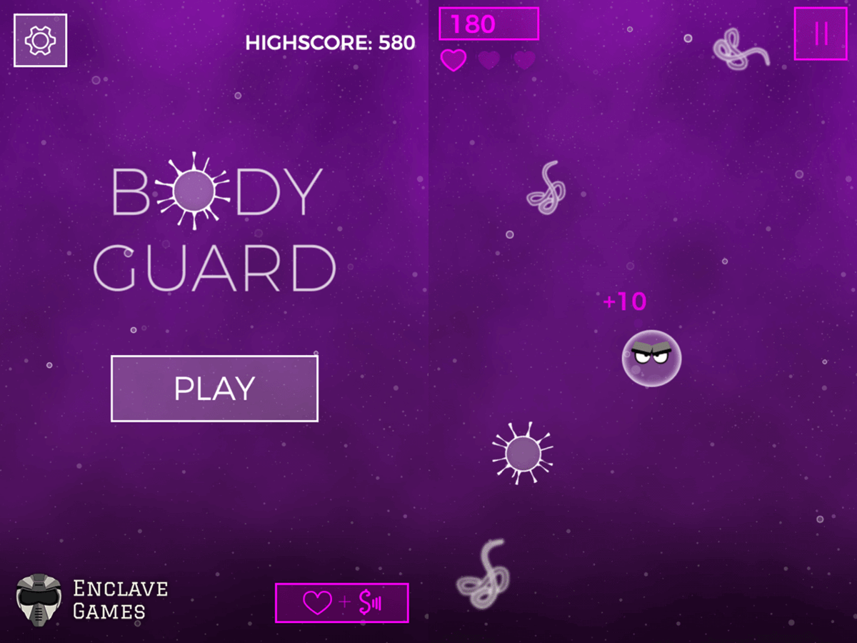 Enclave Games - Body Guard: menu and gameplay