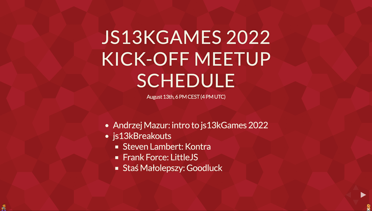Enclave Games - Monthly August 2022 - js13kGames Kick-off meetup
