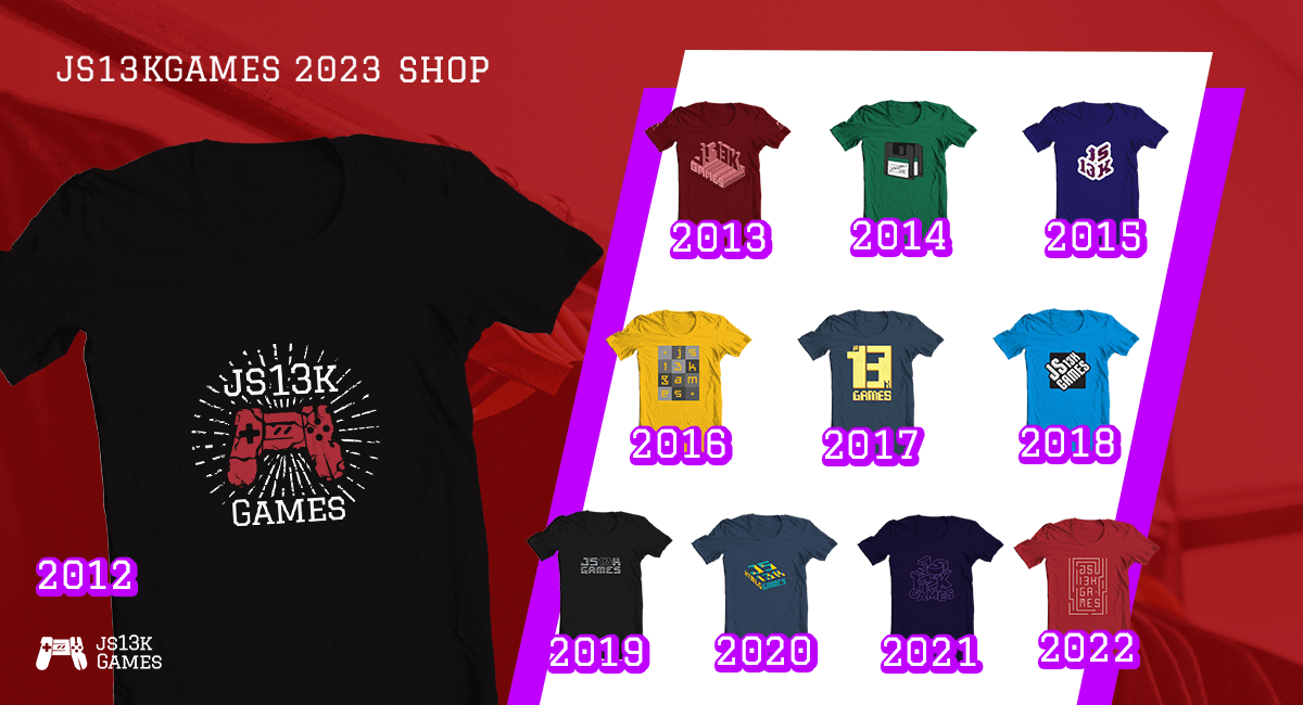 Enclave Games 2023 - a year in review: all js13kGames t-shirts