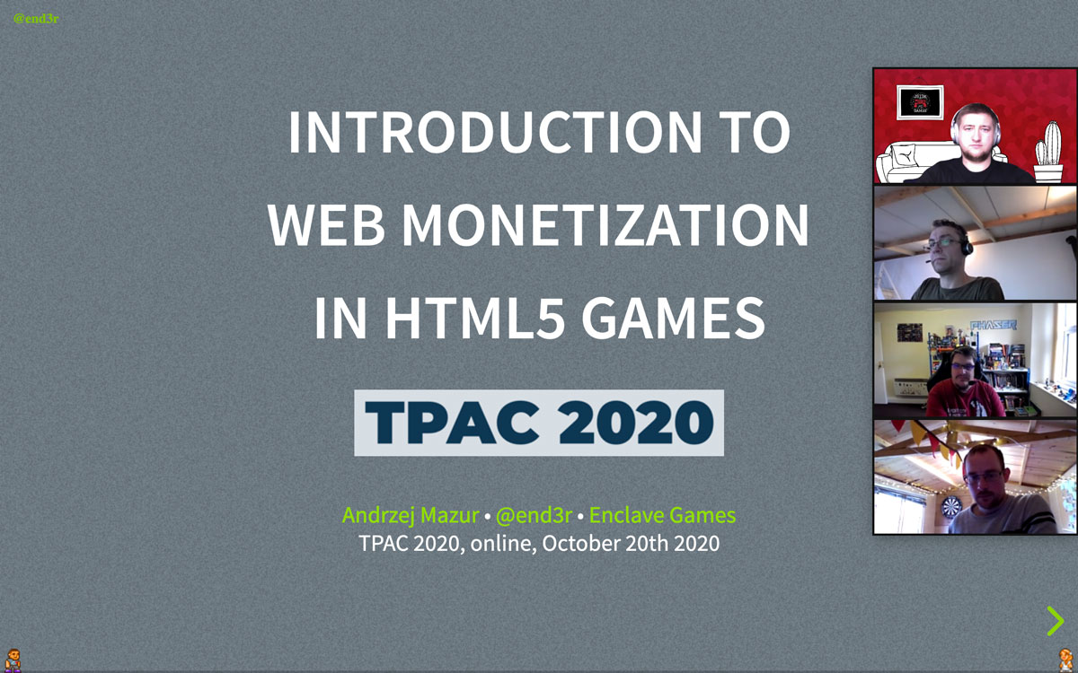 Enclave Games - Monthly October 2020 - TPAC 2020 Web Monetization